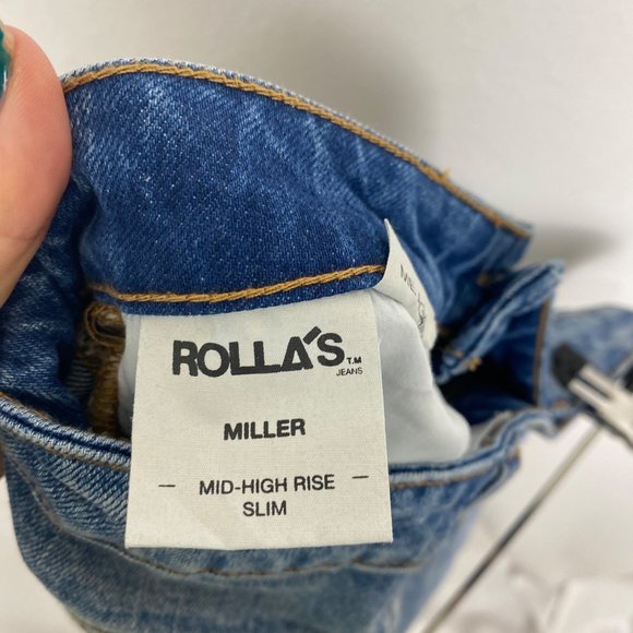 ROLLA'S Miller Mid-High Rise Distressed Slim Straight Leg Jeans Blue 24 - Picture 9 of 9